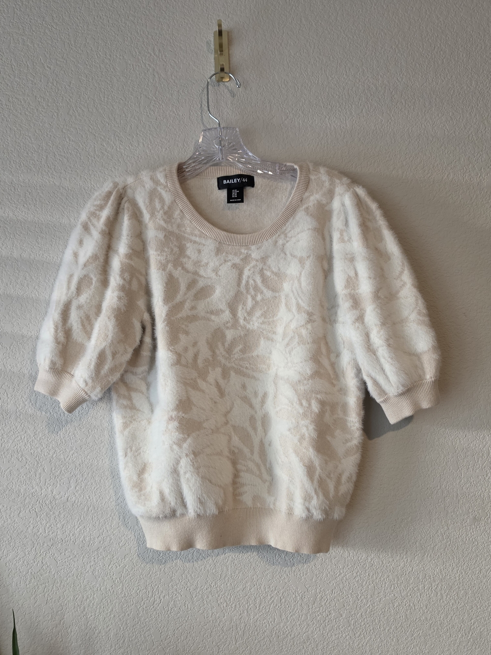 Bailey 44 Cream Floral Jacquard Puff-Sleeve Sweater